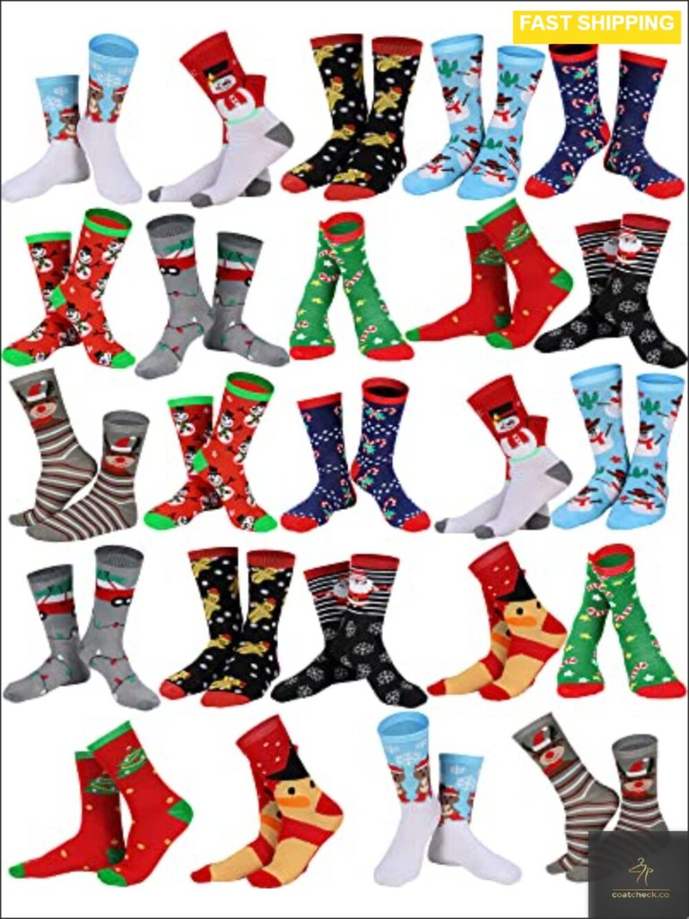 24 Pairs Women's Christmas Crew Socks Nylon Spandex Holiday Gift Set